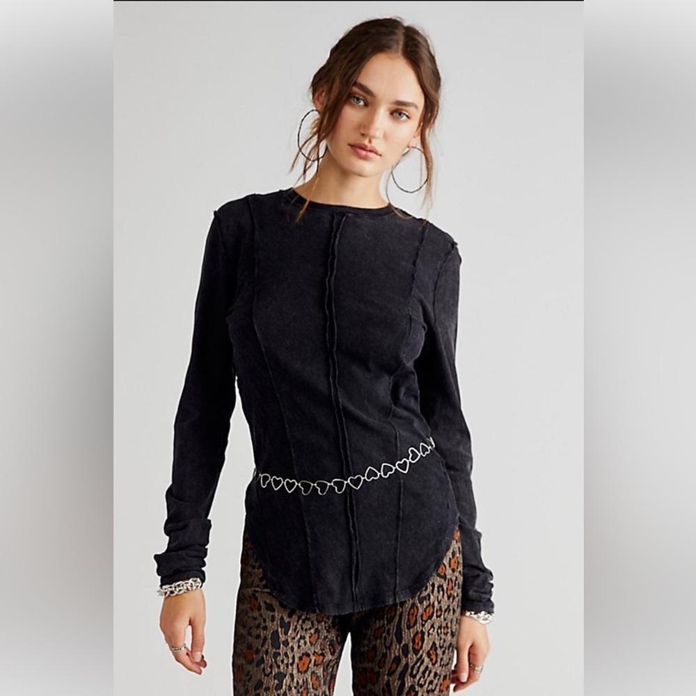 🩶 NWT Free People Black Dark Gray On Point Layering Tunic Long-Sleeve Top